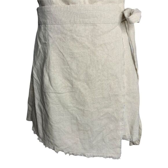 Princess Polly Linen Rally Romper 2 Beige Adjustable Straps Faux Wrap Tie Waist - Picture 3 of 8